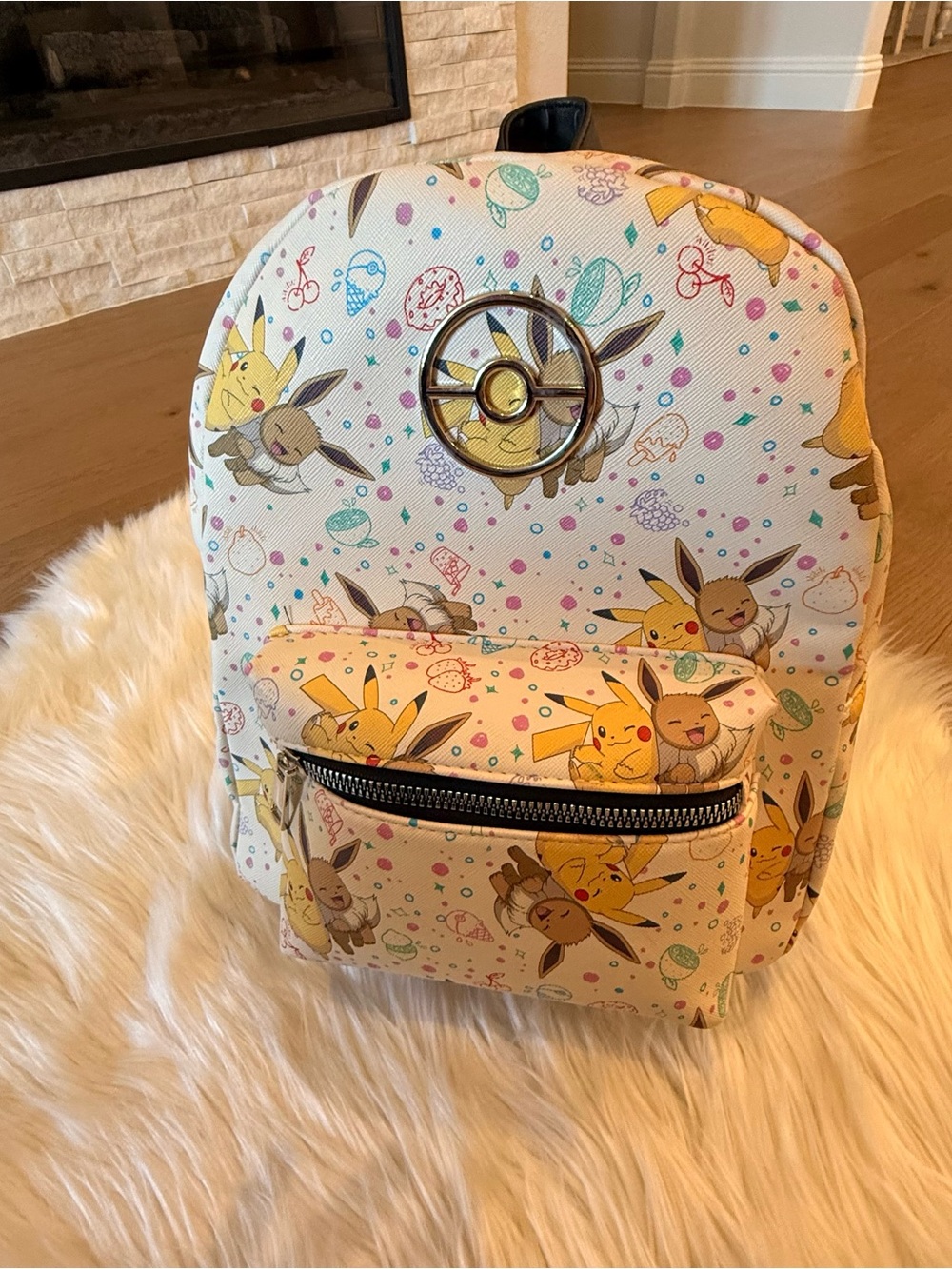 Kids Cream Pikachu & Eevee Mini Backpack with Character Print - Picture 2 of 3